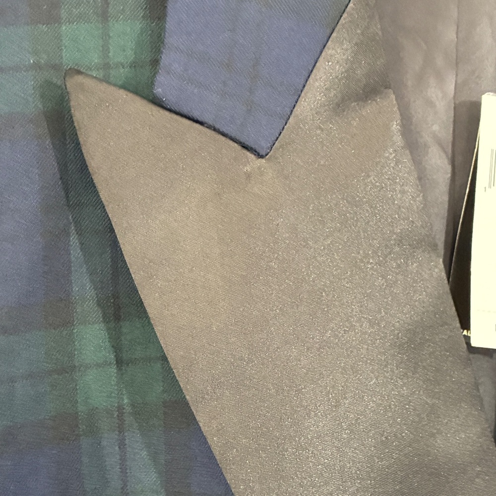 Ralph Lauren Plaid Double Breasted Satin Wool Tuxedo Blazer Green/Navy/Black 22W - Picture 12 of 14